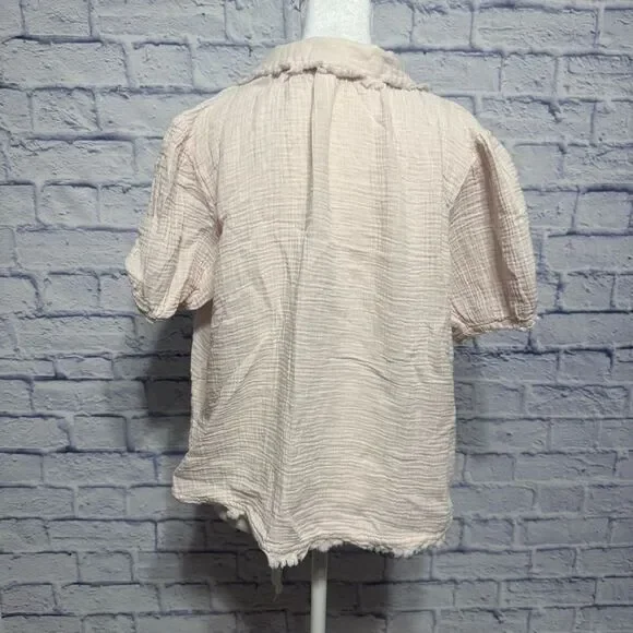 Anthropologie New Romilly Top Button-up Collared Women Size M Pink Embroidery - Picture 6 of 14